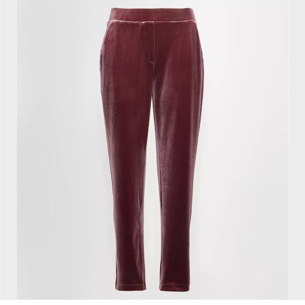 Loft velvet tapered ankle pant, pull on, purple burgundy